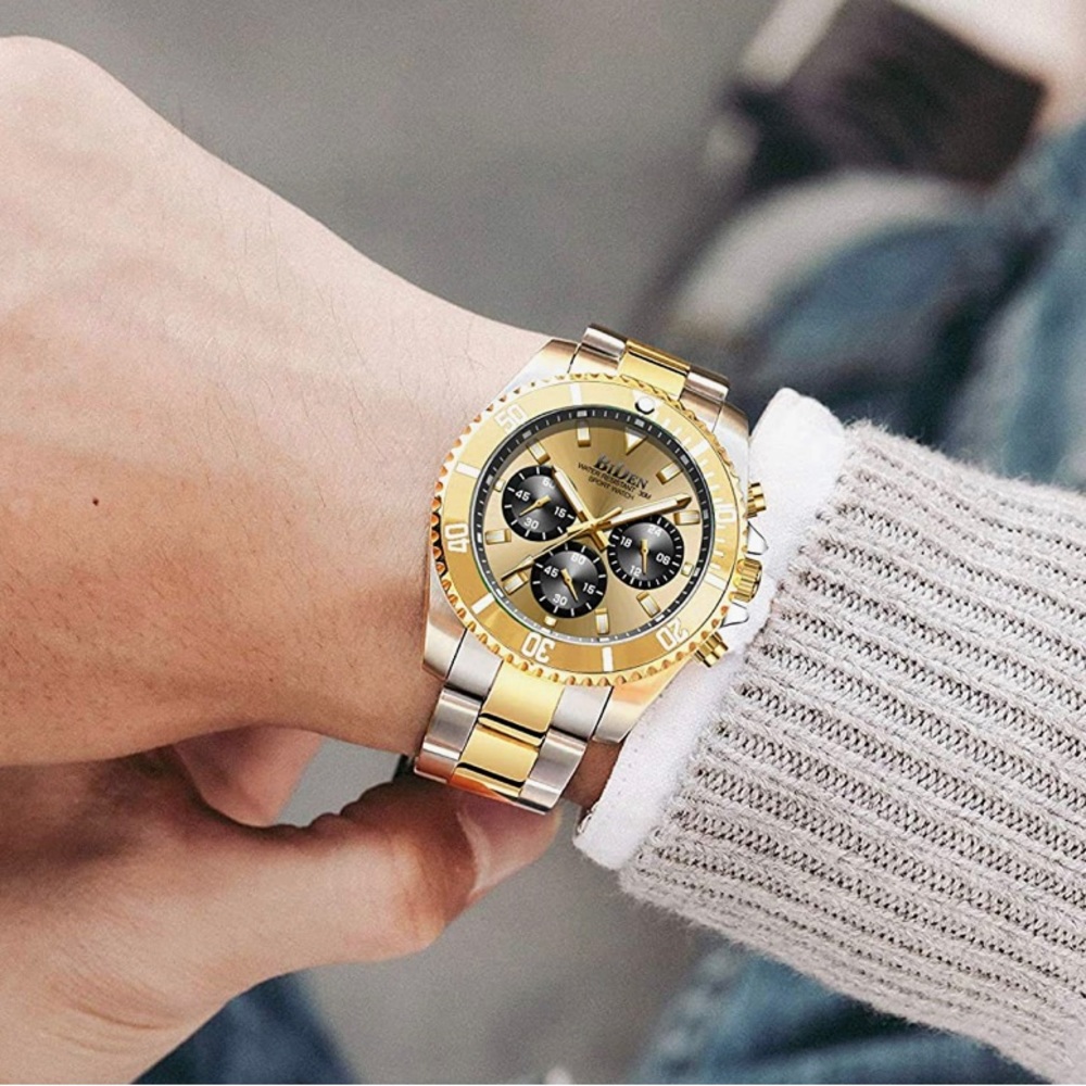 Mens Watches Chronograph Stainless Steel Waterproof Date Analog Quartz